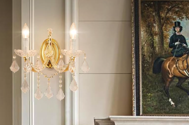 European Style Crystal Double Lamp Wall Sconce for Living Room