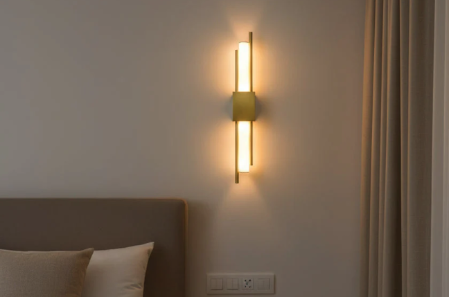 Enhance Your Living Room with a Sleek Gold Vertical Tube Wall Sconce