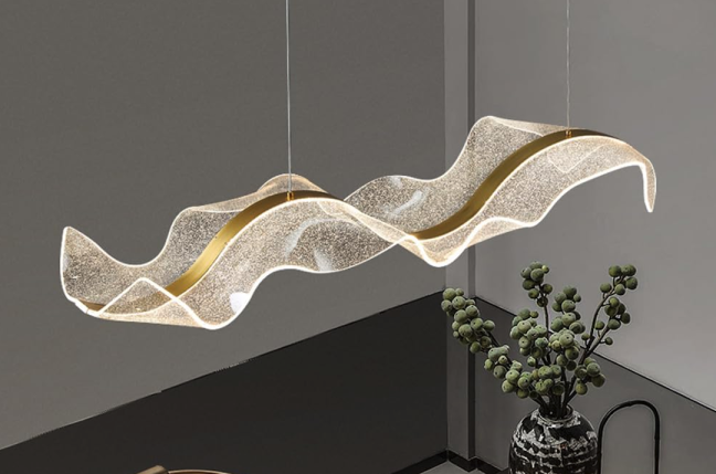 Hotel Reception Illuminated with Wave-Shaped Luxury Acrylic Pendant Lamp