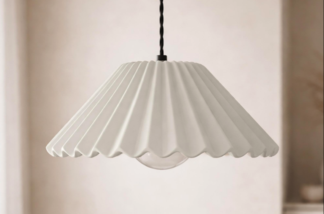 Minimalist Dining Room: White Plaster Pendant Light